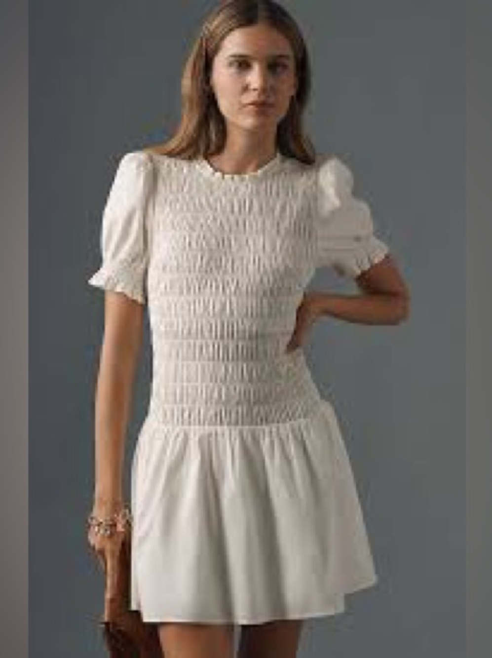 NWT Reformation Leannah Puff Sleeve Smocked Mini Dress White Size 6 MSRP $228